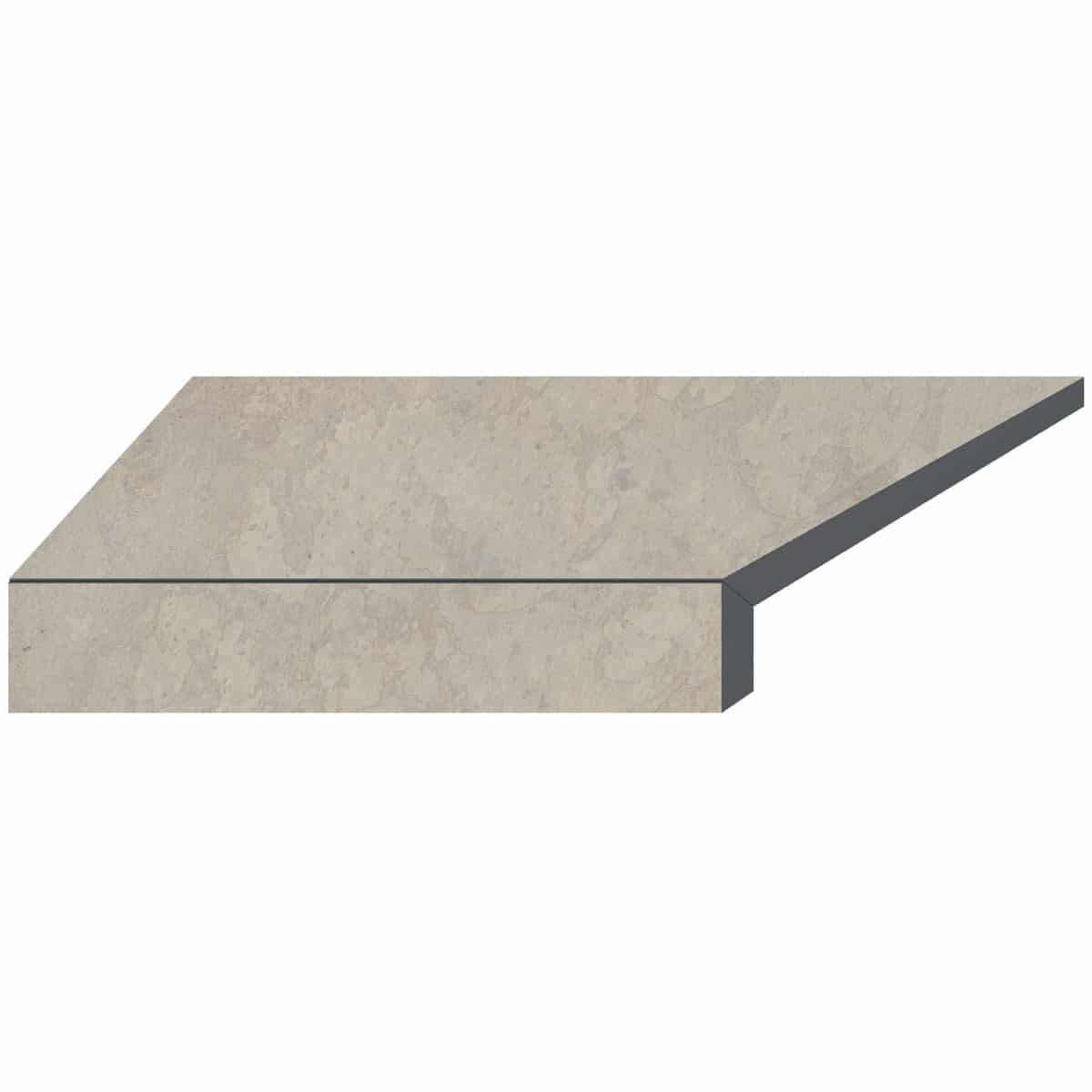 Кутовий Г-подібний елемент бортової плитки Aquaviva Loft Sand, 600x345x50(20) мм (лівий/45°)