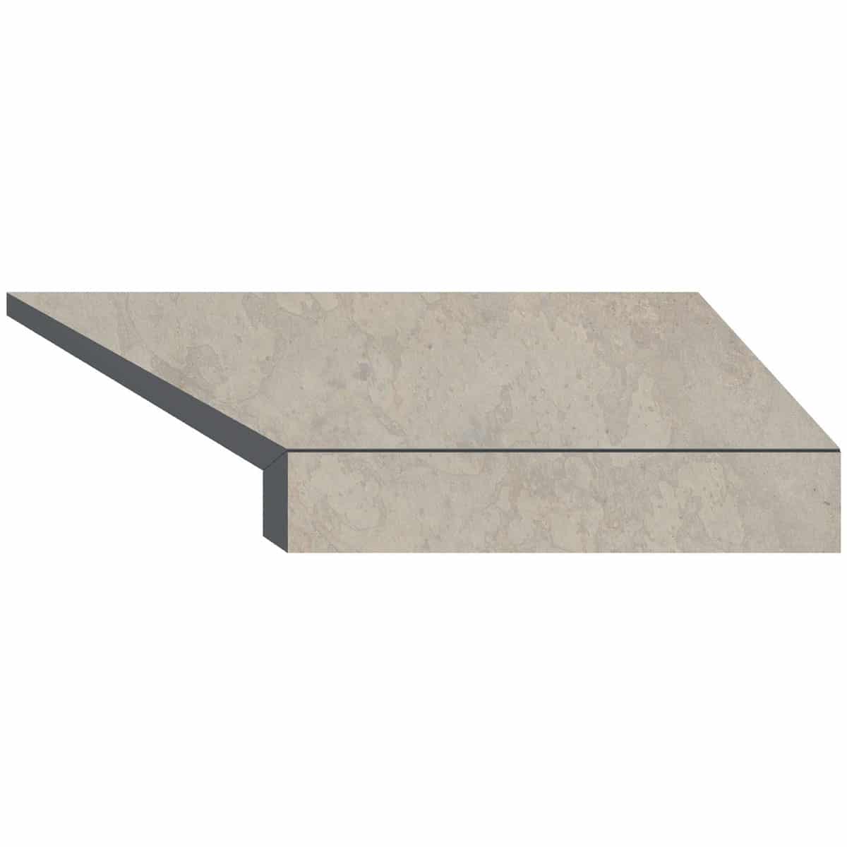 Кутовий Г-подібний елемент бортової плитки Aquaviva Loft Sand, 600x345x50(20) мм (правий/45°)
