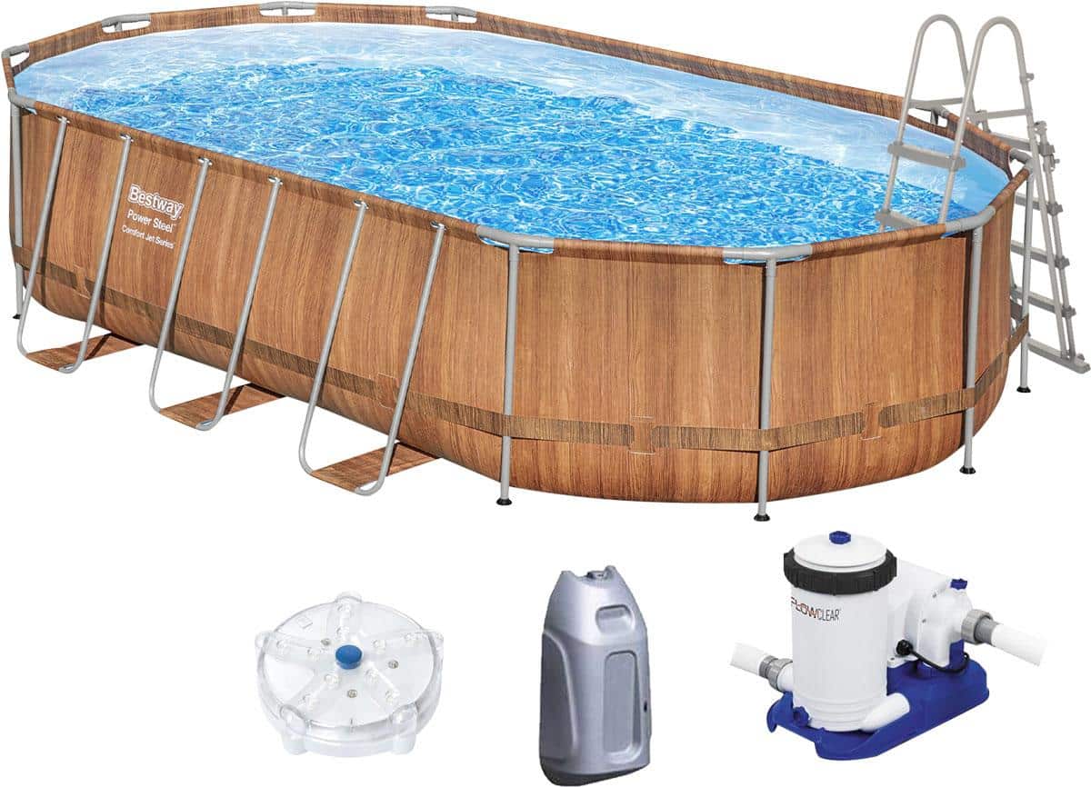 Каркасный бассейн Bestway 56719 (610х366х122 см) с гидромассажем, картриджным фильтром и лестницей