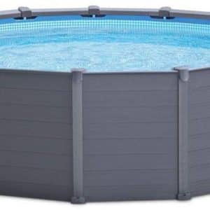 Каркасний басейн Intex 26384 GRAPHITE GRAY (478х124 см) з пісочним фільтром, драбиною, підкладкою і тентом