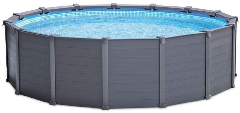 Каркасний басейн Intex 26384 GRAPHITE GRAY (478х124 см) з пісочним фільтром, драбиною, підкладкою і тентом