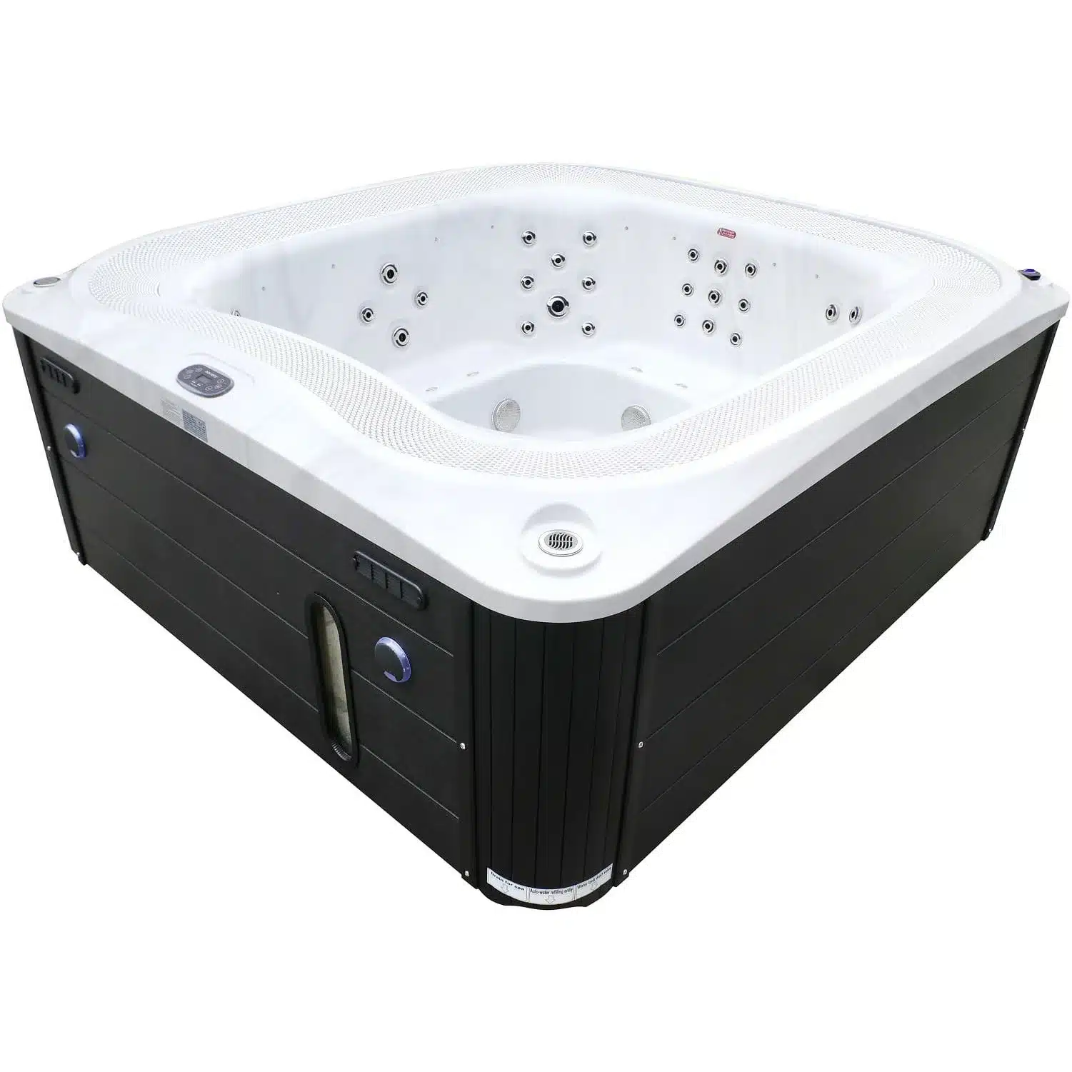 Переливний СПА-басейн Aquajoy Serenity (250х230х96 см), сріблясто-білий мармур, чорний корпус