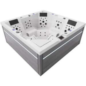 СПА-басейн Aquajoy Monaco (220х220х90 см) ВТ, Сріблясто-білий мармур, з динаміками та LED-підсвічуванням